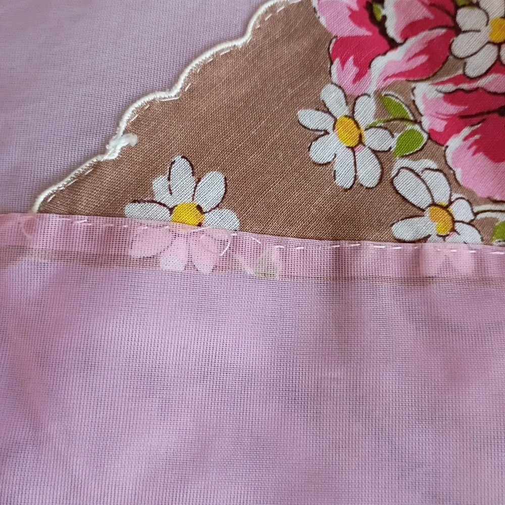 Vintage Handmade Half Apron Sheer Pink Floral Shabby‎ Chic Cottagecore Cute